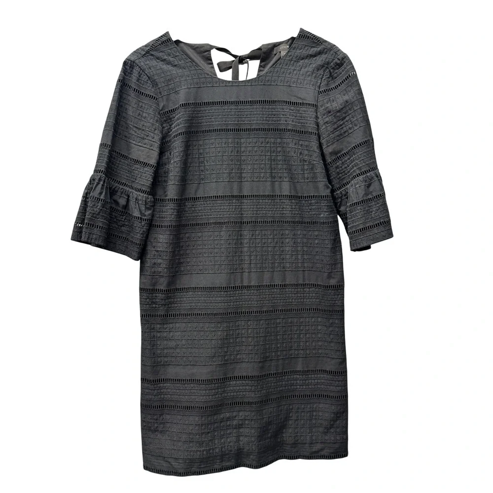 J.Crew Shift Dress Womens 4 Flutter Sleeve Black Eyelet Cocktail Coastal Date